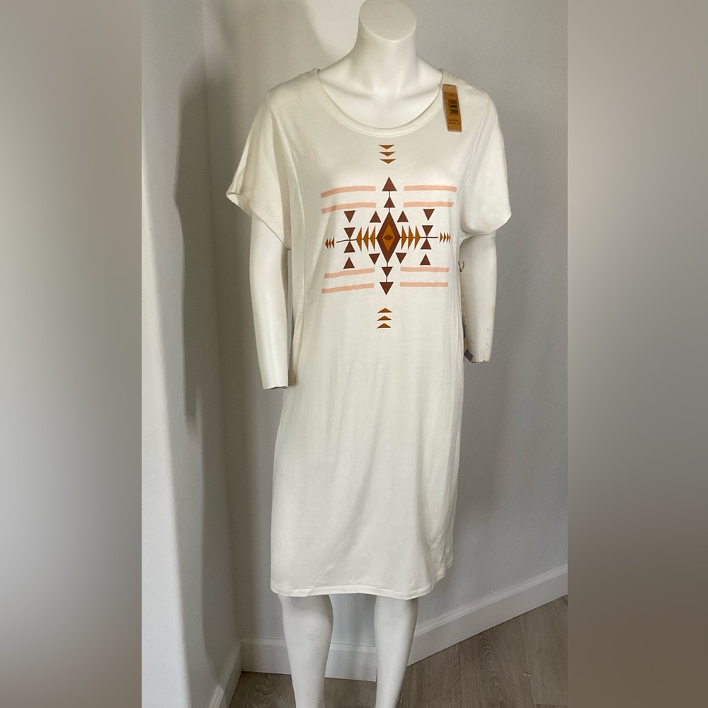 Pendleton  M Tee Shirt Dress Cream Boho Geometric Aztec Print Mini Dress